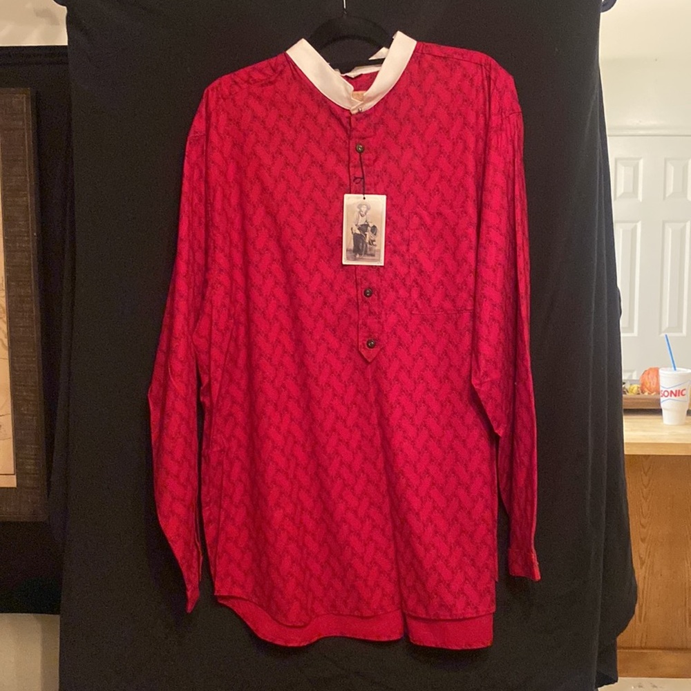 Pattered red WAH Maker frontier long sleeve shirt. X-large